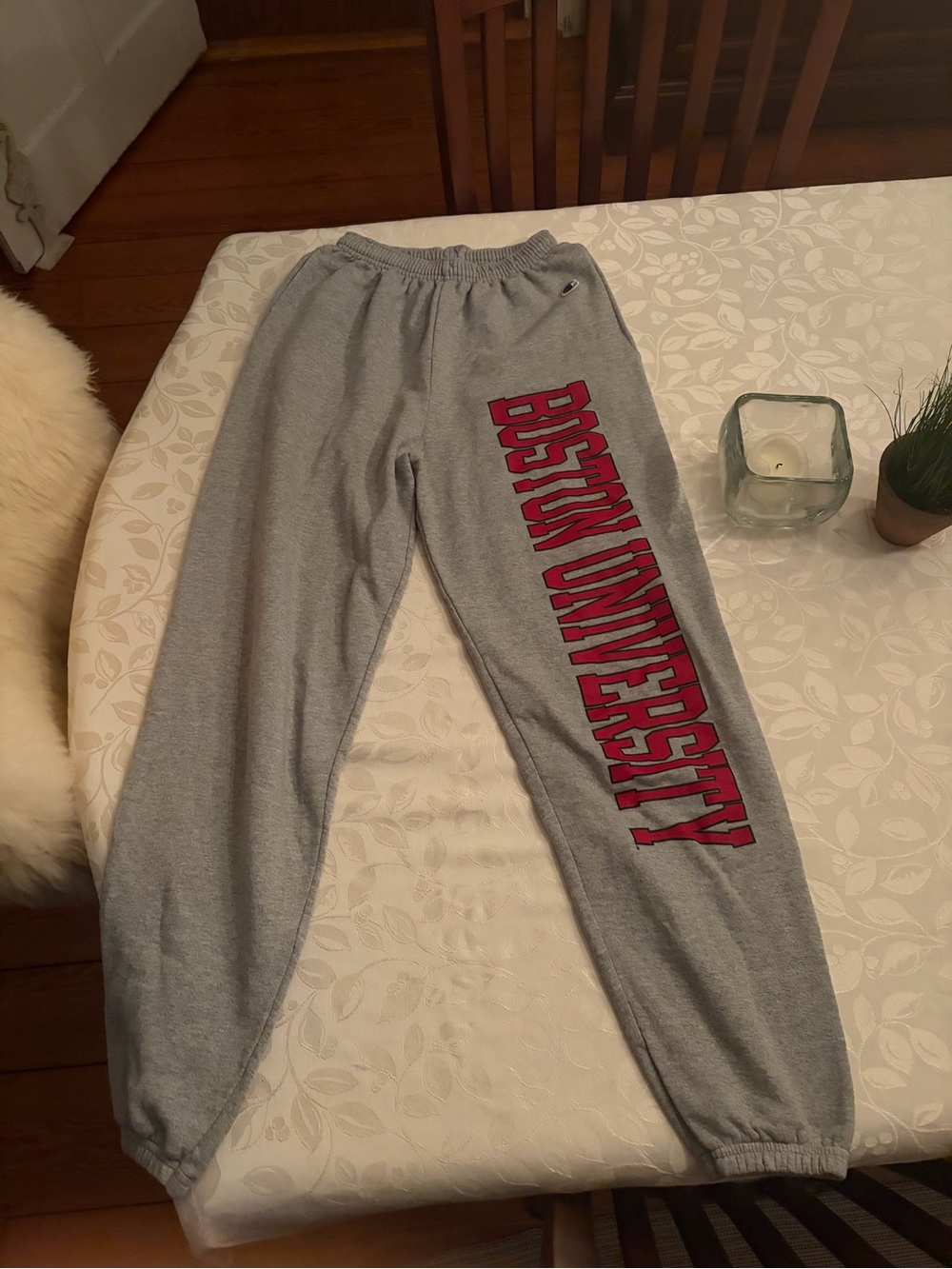 Champion Gray Sweatpants with Red Boston University Lettering